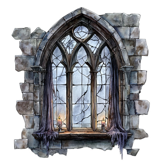 gothic window, stone arch, medieval architecture, winter, frozen, icicles, candlelight, dark academia, haunted, mystical, moody, dramatic, castle, church, stained glass, pointed arch, stone masonry, atmospheric, vintage gothic, literary, fantasy, enchanted, dark romantic, cool tones, grey, charcoal, blue-grey, warm ivory, frozen aesthetic, architectural