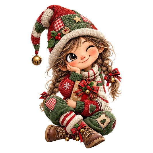 christmas, holiday, festive, elf, whimsical, cute, adorable, red, green, cream, gold, plaid, striped, checkered, stars, holly, bells, bows, ribbons, vintage, retro, nostalgic, children's, kid's, jolly, merry, seasonal, winter, traditional, rustic