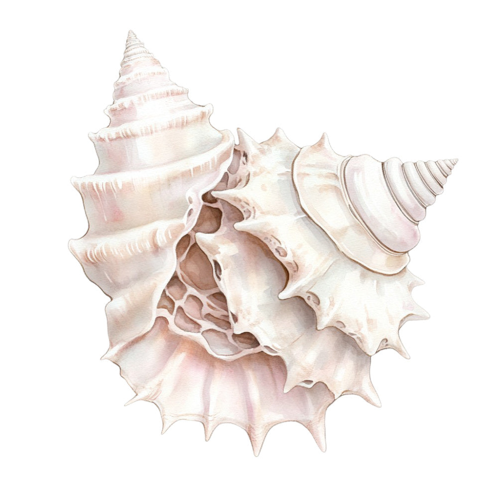 Watercolor Sea Shells Fabric Panel 20 featuring detailed seashell illustration on premium 100% quilting cotton fabric.