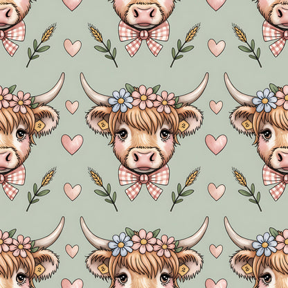 Highland Cow Heads Pattern 13 Quilting Cotton Fabric