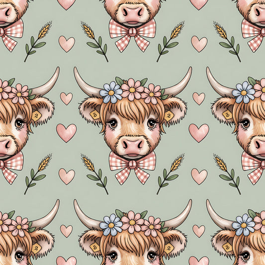 Highland Cow Heads Pattern 13 Quilting Cotton Fabric