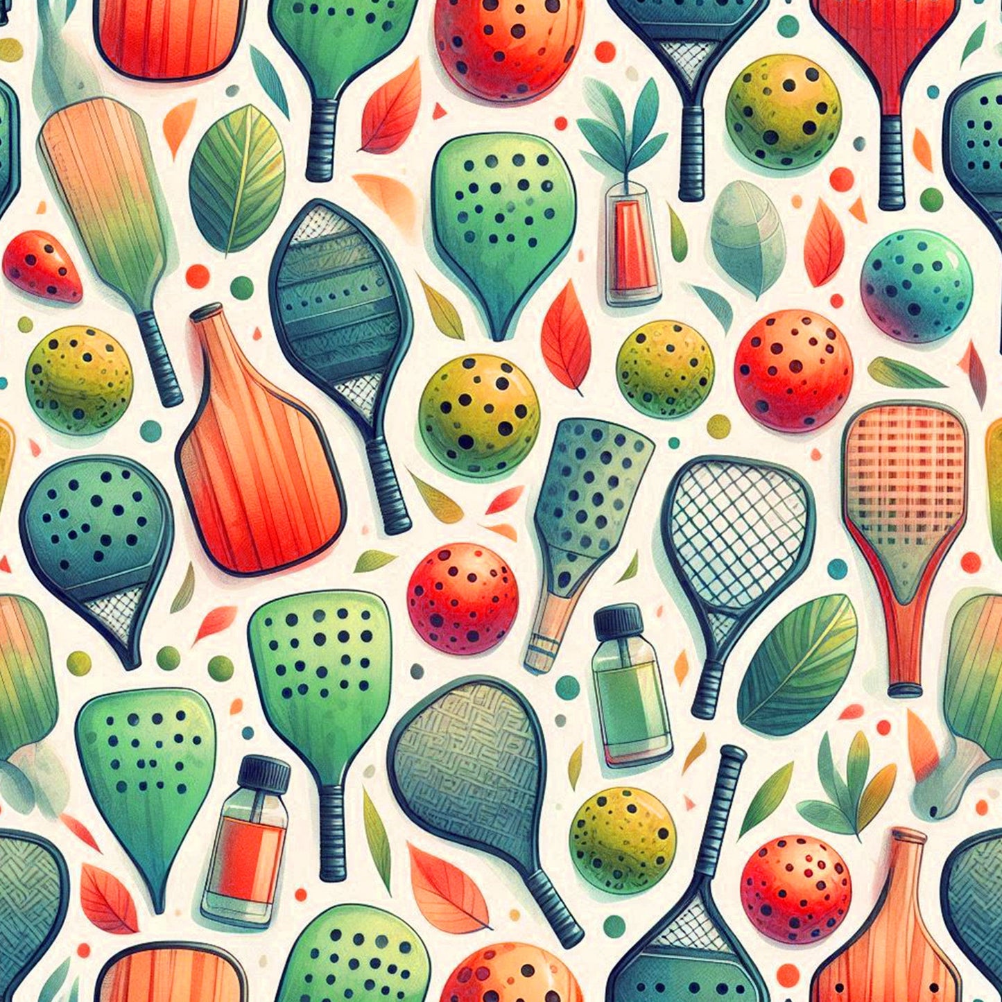 Watercolor Pickleball Pattern 8 Quilting Cotton Fabric