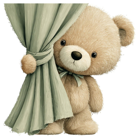 teddy bear, sage green, cream, tan, beige, cute animals, whimsical, nursery, baby, children's, stuffed animal, bow tie, soft, gentle, pastel, sweet, playful, charming, storybook, illustration, kids fabric, baby quilt, wall hanging, gender neutral, soft green, tender, adorable, vintage teddy, classic