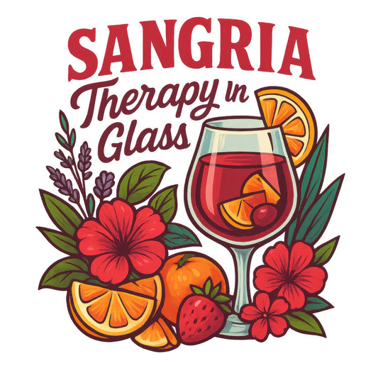 sangria, wine glass, red wine, orange slices, strawberry, hibiscus flowers, tropical flowers, red flowers, green leaves, purple lavender, fabric panel, quilting cotton, beverage theme, cocktail design, fruit motifs, floral elements, red burgundy, orange coral, green foliage, summer drinks, alcohol themed, botanical design