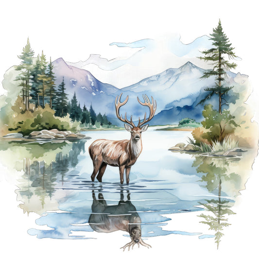 Watercolor Deer Fabric Panel 4