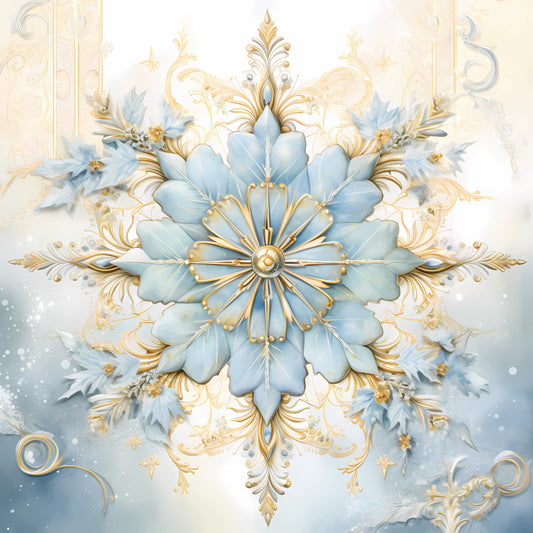 Light Blue and Gold Christmas Fabric Panel 3
