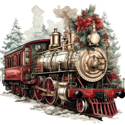 Vintage Christmas Trains Fabric Panel 6