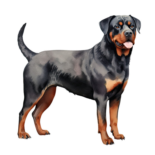 Watercolor Rottweiler Fabric Panel 29 showcasing a detailed, vibrant Rottweiler design on premium quilting cotton.