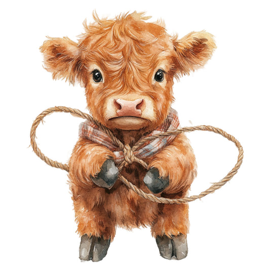 Cute Western Highland Cow Fabric Panel 30