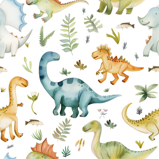 Watercolor Dinosaurs Pattern 1 Quilting Cotton Fabric