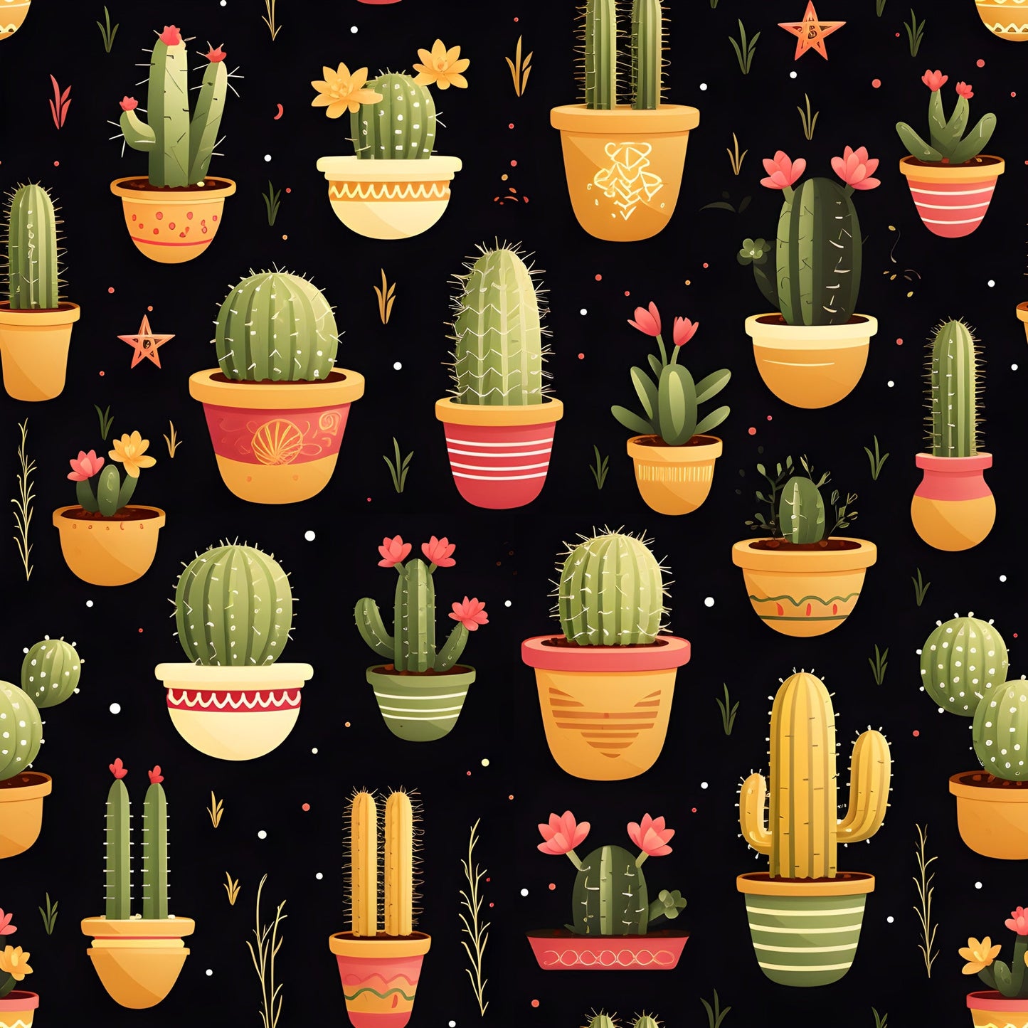 Retro Cactus Pattern 8 Quilting Cotton Fabric