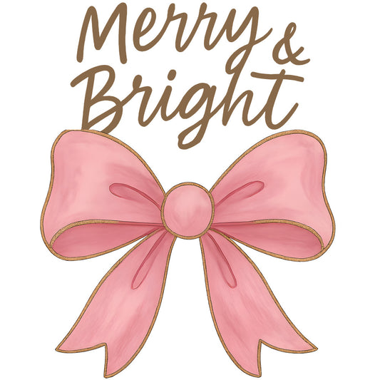 pink, coral, brown, gold outline, bow, ribbon, christmas, holiday, festive, watercolor style, fabric panel, quilting, cotton, decorative, seasonal, gift bow, soft colors, merry bright, cheerful, craft project