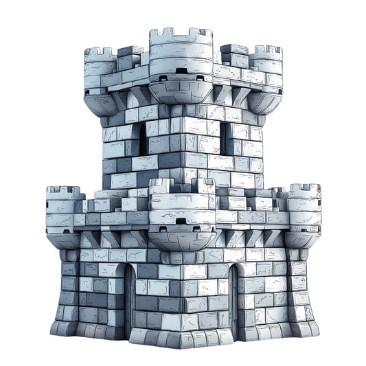 fabric panel, castle tower, medieval fortress, stone blocks, gray stonework, blue-gray stones, architectural design, fantasy castle, fortress walls, battlements, crenellations, quilting cotton, stone texture, medieval theme, castle fabric, building blocks, fortress design, stone masonry, gaming theme, fantasy fabric