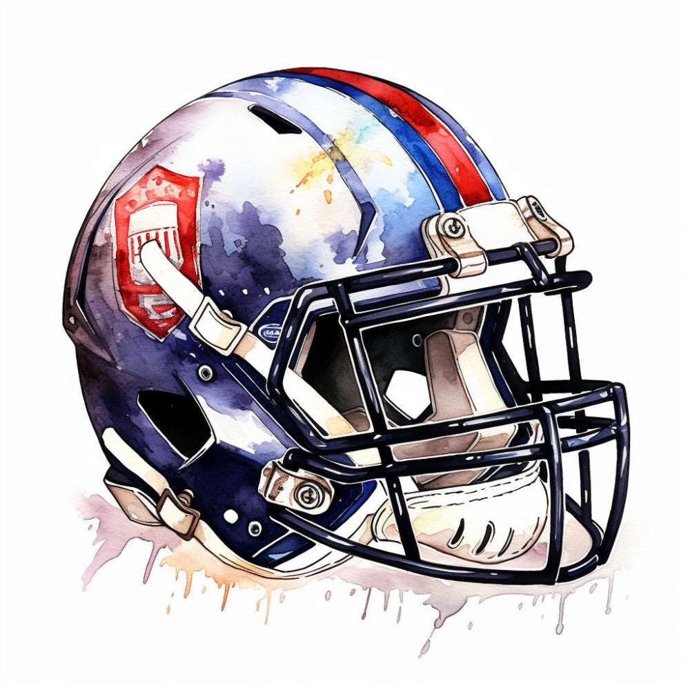 football helmet, sports, watercolor, navy blue, red, white, blue, abstract, athletic, varsity, grunge, splatter, watercolor art, patriotic, americana, modern, masculine, team spirit, sports fan, gameday, college football, nfl, helmet design, painted effect, ink splatter, sports themed, casual, bold colors, gradient blue, metallic accents