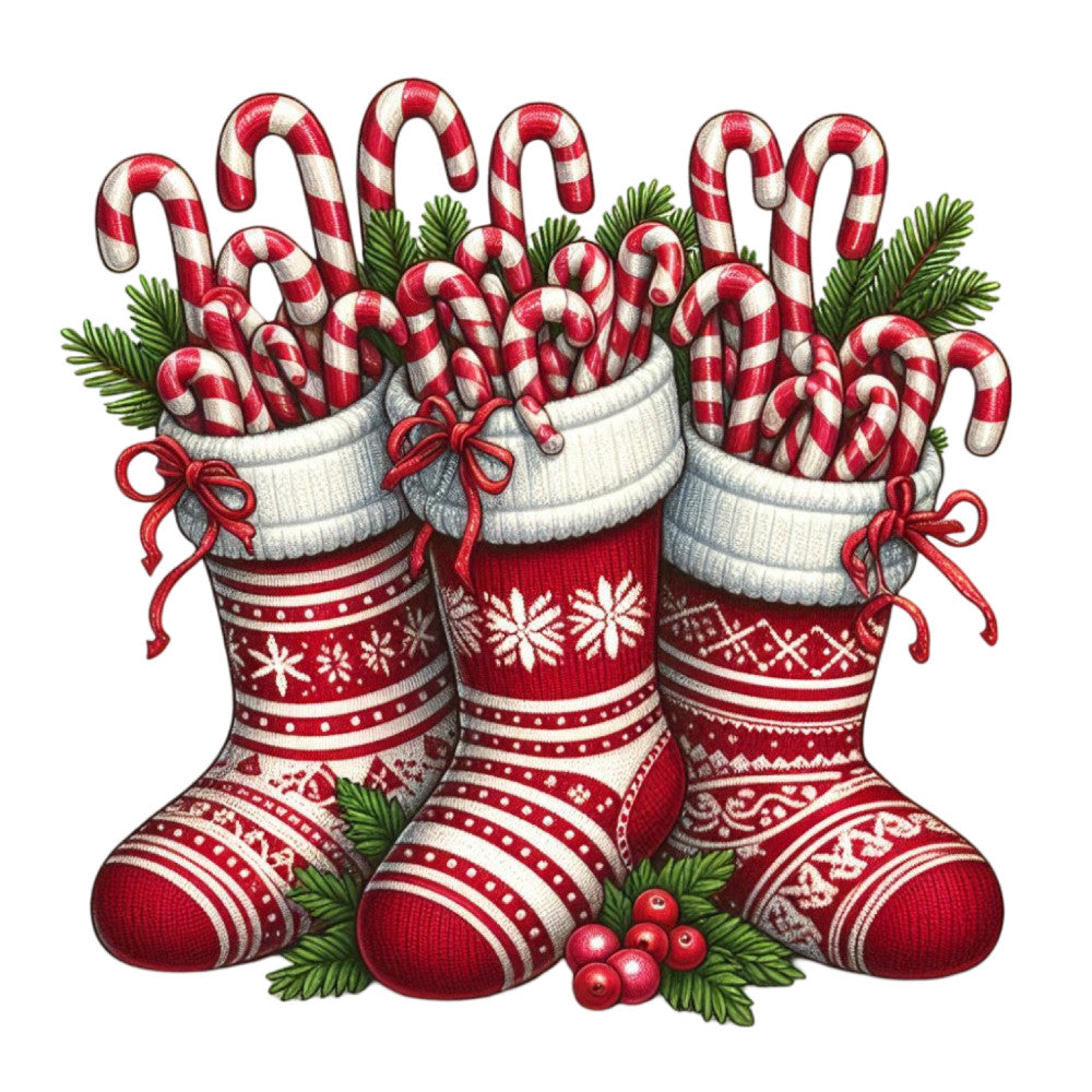 Christmas Stockings and Candy Canes Fabric Panel 18