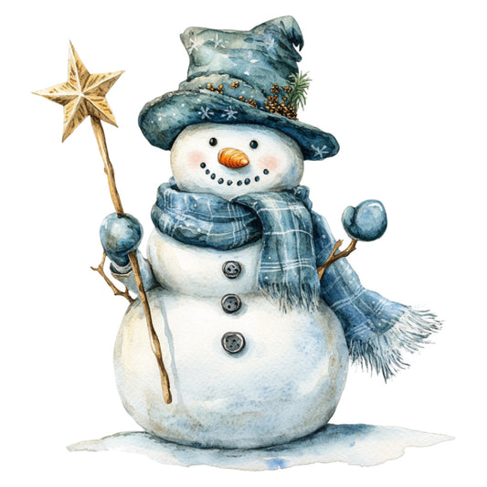Watercolor Christmas Snowman Fabric Panel 12