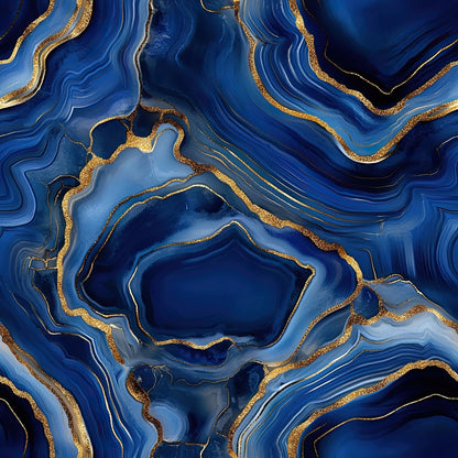 Royal Blue and Gold Agate Pattern 25 Minky Fabric
