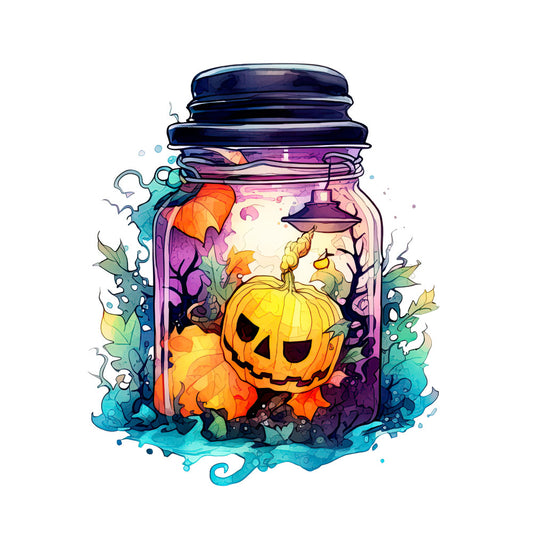 Watercolor Halloween Jar Fabric Panel 4