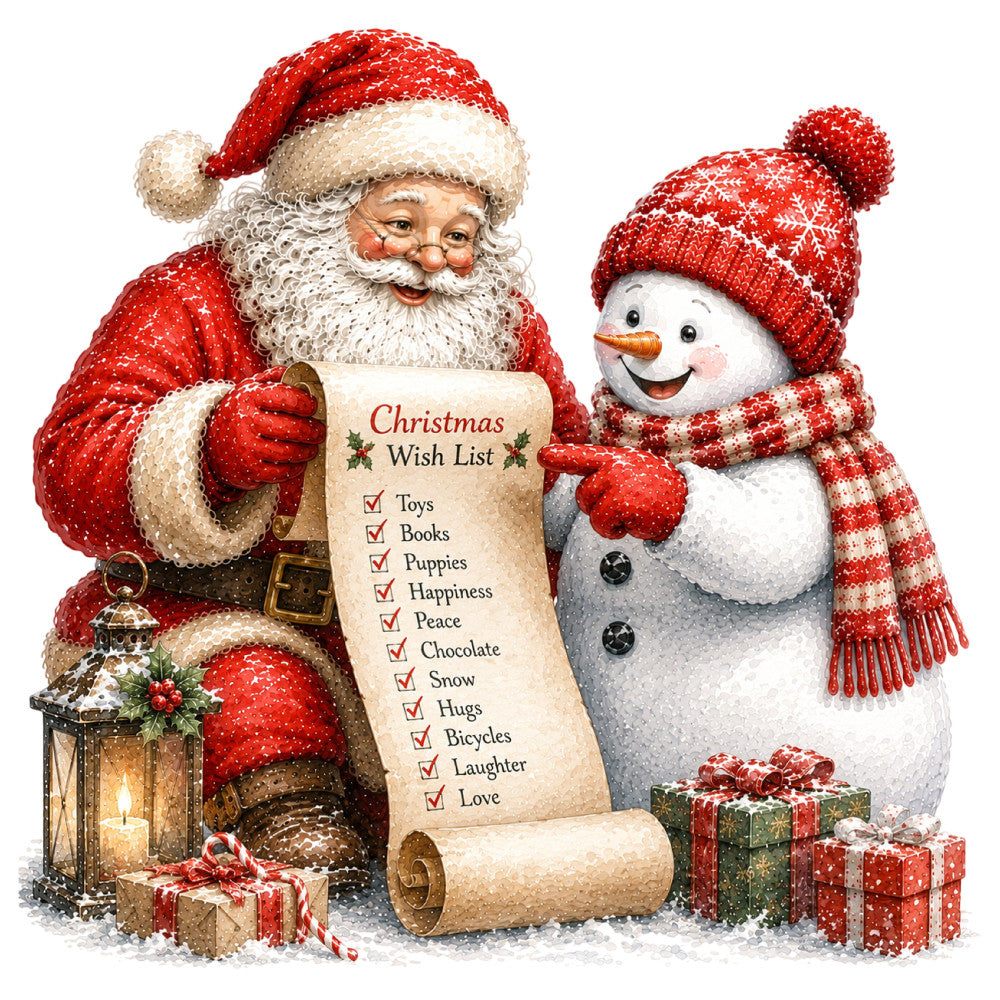 christmas, holiday, santa, snowman, red, cream, white, festive, winter, snow, gift boxes, presents, lantern, candle, whimsical, traditional, vintage, nostalgic, joy, peace, love, happiness, chocolate, seasonal, decorative, panel fabric, children's, family-friendly, warm colors, cheerful