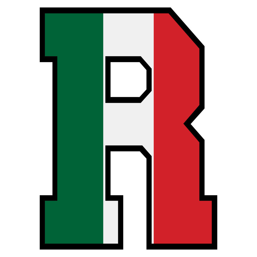 green, white, red, mexican flag colors, letter r, alphabet design, patriotic theme, block letter, outline style, fabric panel, quilting cotton, craft material, educational motif, tricolor stripes, bold lettering, geometric pattern, primary colors, children's fabric, learning theme
