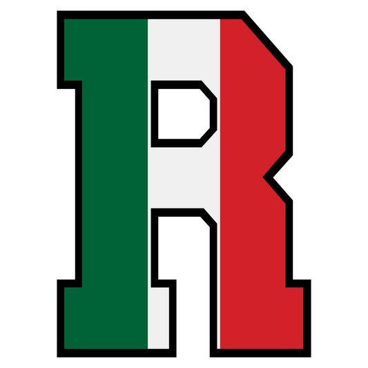 green, white, red, mexican flag colors, letter r, alphabet design, patriotic theme, block letter, outline style, fabric panel, quilting cotton, craft material, educational motif, tricolor stripes, bold lettering, geometric pattern, primary colors, children's fabric, learning theme