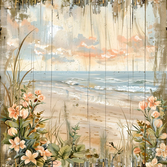 Floral Beach Scenes Fabric Panel 1