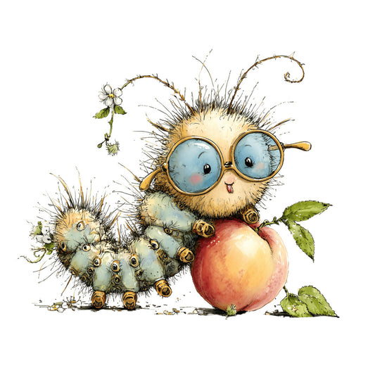 whimsical, adorable, woodland creatures, hedgehog, cute animals, nature, garden, apple, cactus, flowers, blue eyes, glasses, quirky, playful, illustration, storybook, children's, spring, summer, cream, soft blue, coral pink, sage green, brown, vintage style, botanical, creature design, character print, nursery, baby