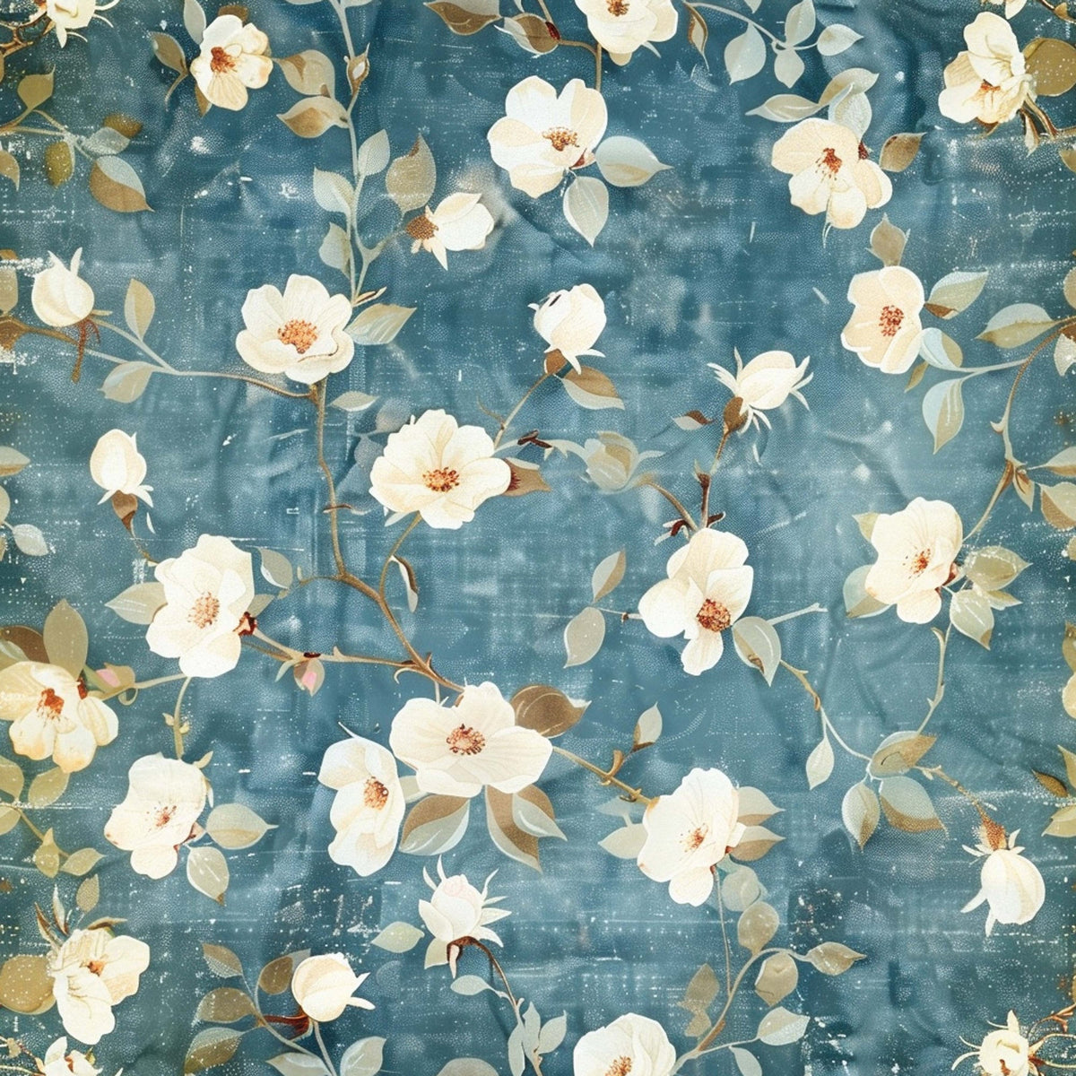 Faded Indigo Roses Pattern 9 Minky Fabric