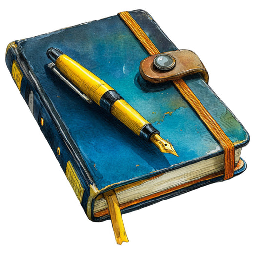 vintage, antique, steampunk, teal blue, navy blue, gold, golden yellow, brass, bronze, book themed, literary, writing, fountain pen, journal, notebook, classic, elegant, whimsical, nostalgic, retro, old world, steampunk aesthetic, stationery, ink pen, leather accents, brass hardware, timeless, scholarly, bookish, intellectual