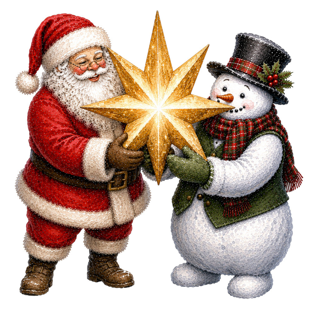 christmas, holiday, santa claus, snowman, gold star, red, white, cream, forest green, plaid, festive, whimsical, vintage, traditional, winter, seasonal, retro, jolly, nostalgic, classic christmas, figurative, characters, cheerful, decorative, wall hanging, panel quilt, christmas quilt, holiday decor, sparkle, glitter effect