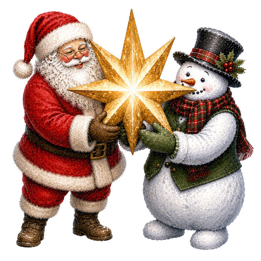 christmas, holiday, santa claus, snowman, gold star, red, white, cream, forest green, plaid, festive, whimsical, vintage, traditional, winter, seasonal, retro, jolly, nostalgic, classic christmas, figurative, characters, cheerful, decorative, wall hanging, panel quilt, christmas quilt, holiday decor, sparkle, glitter effect