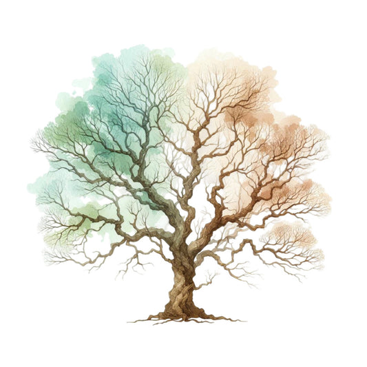 tree of life, watercolor tree, sage green, cream, tan, beige, brown, copper, botanical, nature, peaceful, serene, elegant, artistic, watercolor, ombre, gradient, four seasons, life cycle, spiritual, meditation, healing, zen, rustic, organic, earth tones, neutral palette, large scale, statement print, home decor