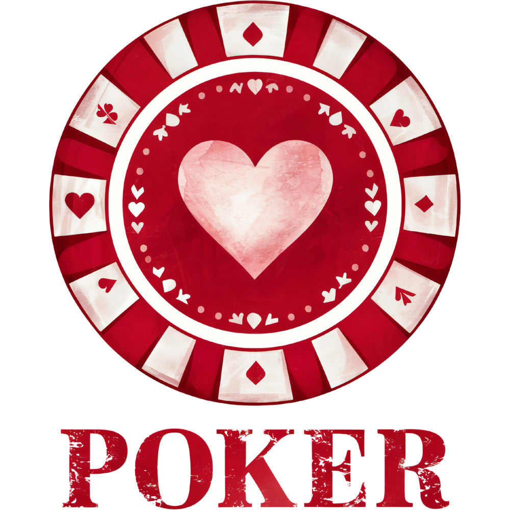red, white, pink, watercolor, casino, poker chip, heart, playing cards, suits, diamonds, clubs, spades, gambling, circular design, fabric panel, quilting, cotton, gaming theme, valentine's day, romantic motif, craft fabric, sewing material