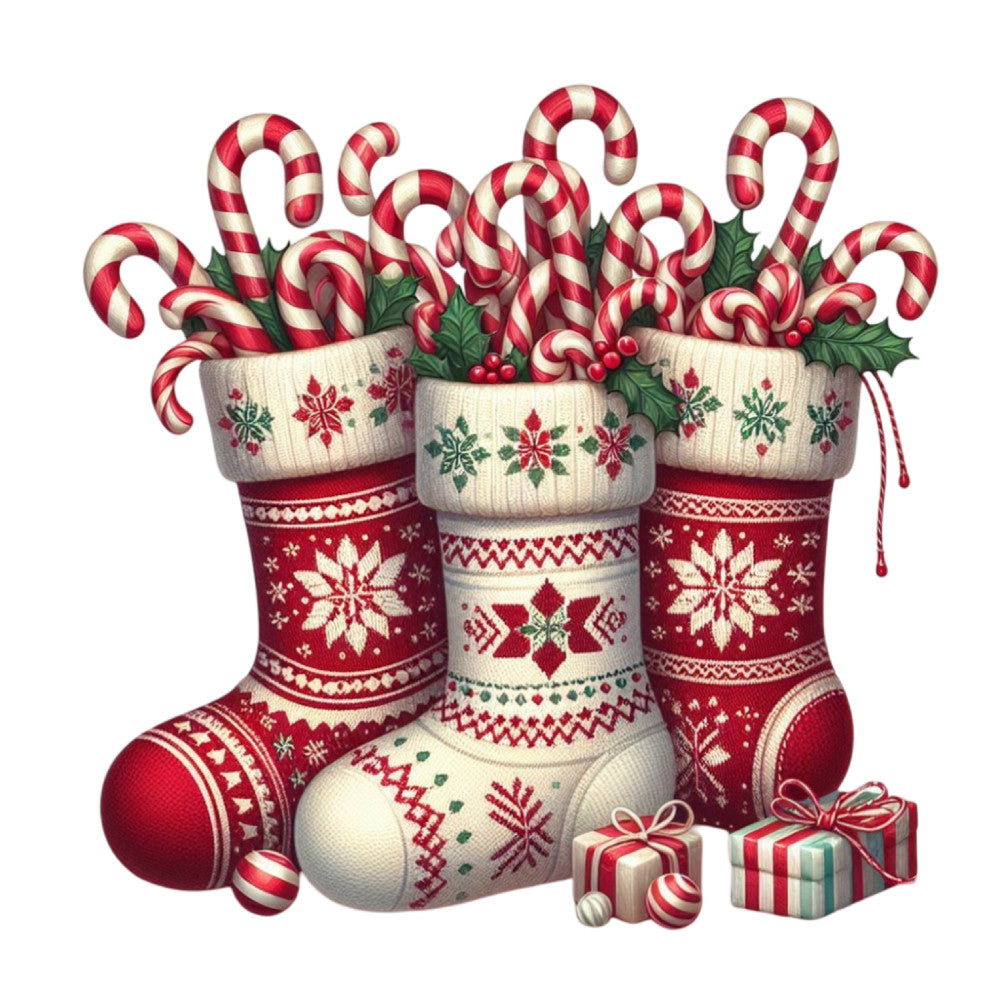 Christmas Stockings and Candy Canes Fabric Panel 14