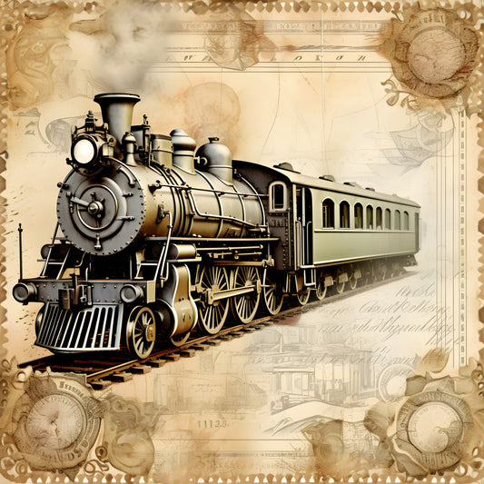 Shabby Chic Steampunk Train Fabric Panel 2