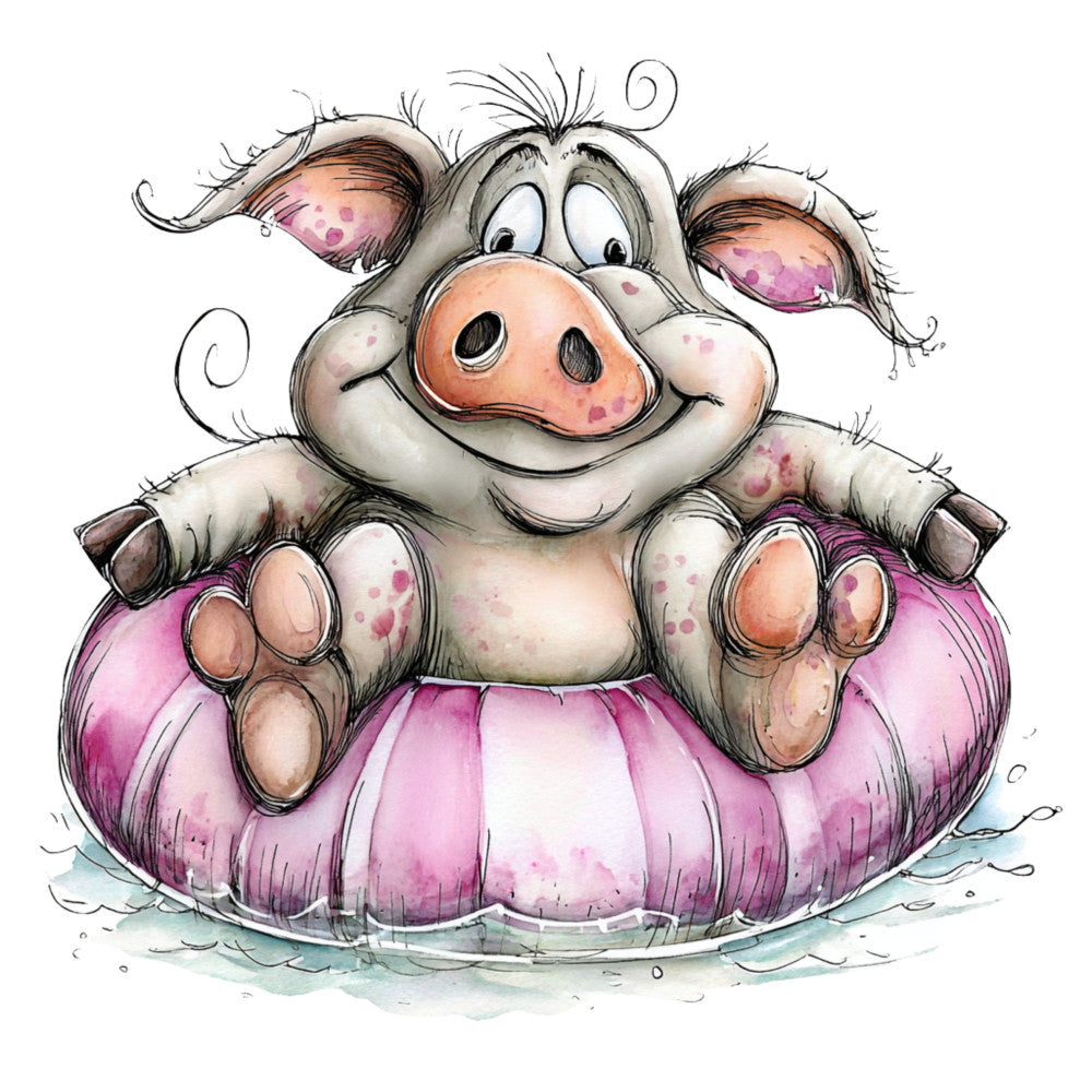 pig, magenta pink, blush pink, whimsical, cute, animal, farmhouse, children's, baby, illustrated, charming, playful, nursery, bath time, water, splashing, purple, cream, peach, folk art, storybook, sweet, innocent, joyful, springtime, summer, bathtub, hygge