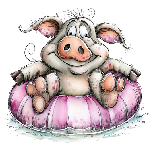 pig, magenta pink, blush pink, whimsical, cute, animal, farmhouse, children's, baby, illustrated, charming, playful, nursery, bath time, water, splashing, purple, cream, peach, folk art, storybook, sweet, innocent, joyful, springtime, summer, bathtub, hygge
