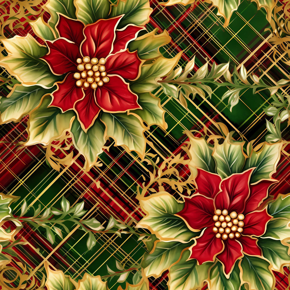 Gilded Tartan Blooms Pattern 12 Minky Fabric