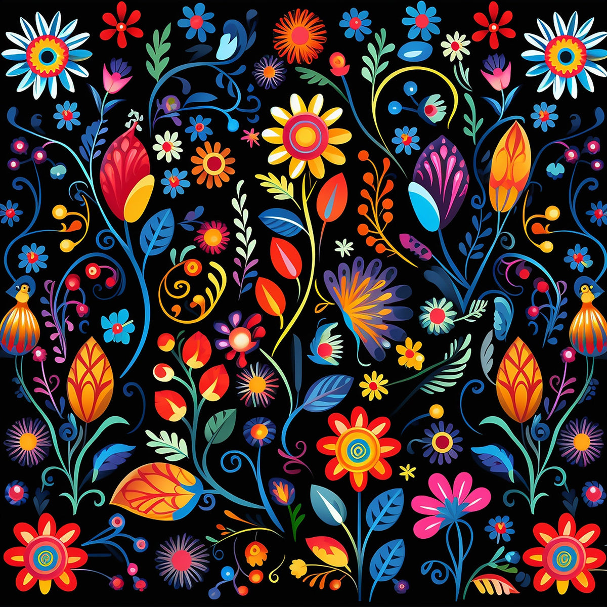 Midnight Otomi Garden Pattern 6 Minky Fabric