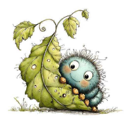 cute character, whimsical, children's, animal, hedgehog, hop flowers, green, sage green, light blue, pale blue, nature, woodland, garden, spring, summer, botanical, leaves, playful, illustration, storybook, nursery, baby, innocent, charming, cottage style, folk art, detailed illustration, picture book