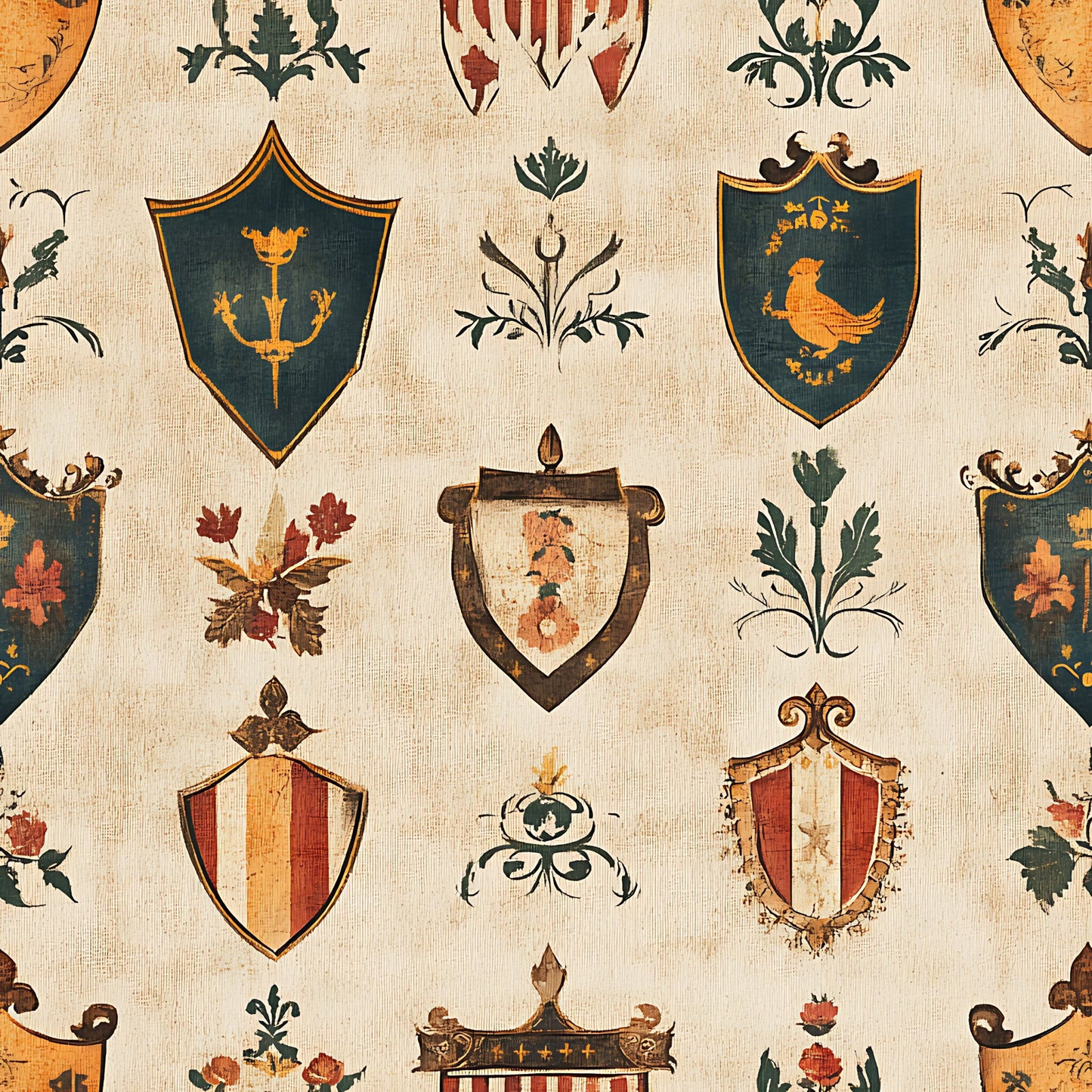 Rustic German Banners and Shields Pattern 5 Quilting Cotton Fabric
