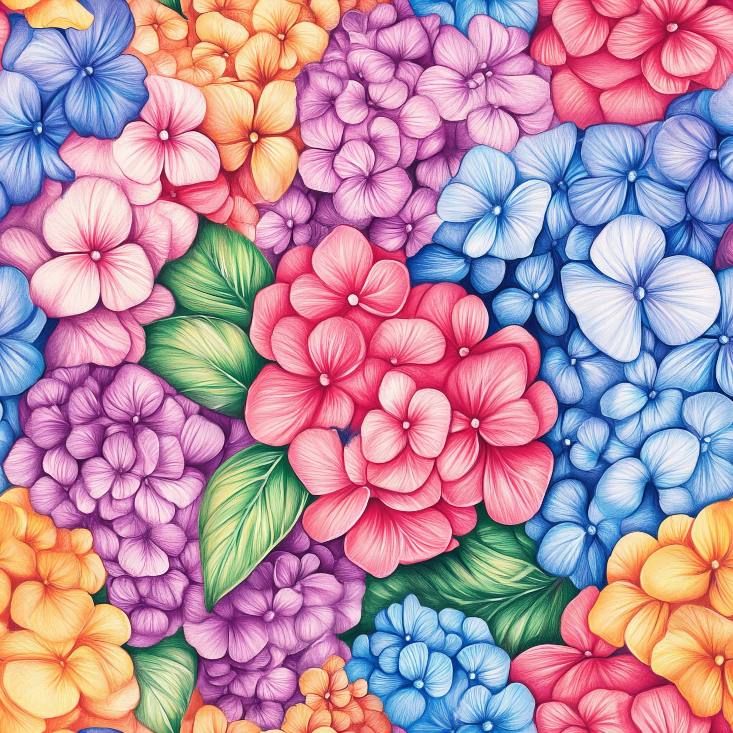 Colorful Hydrangeas Pattern 4 Quilting Cotton Fabric