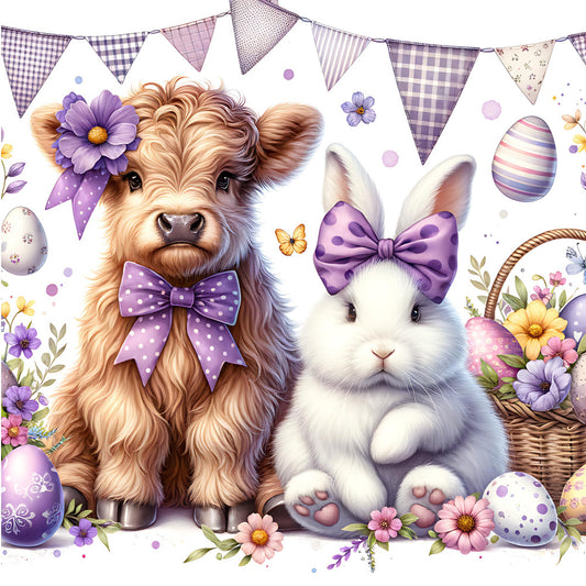 Fancy Highland Cows Fabric Panel 7