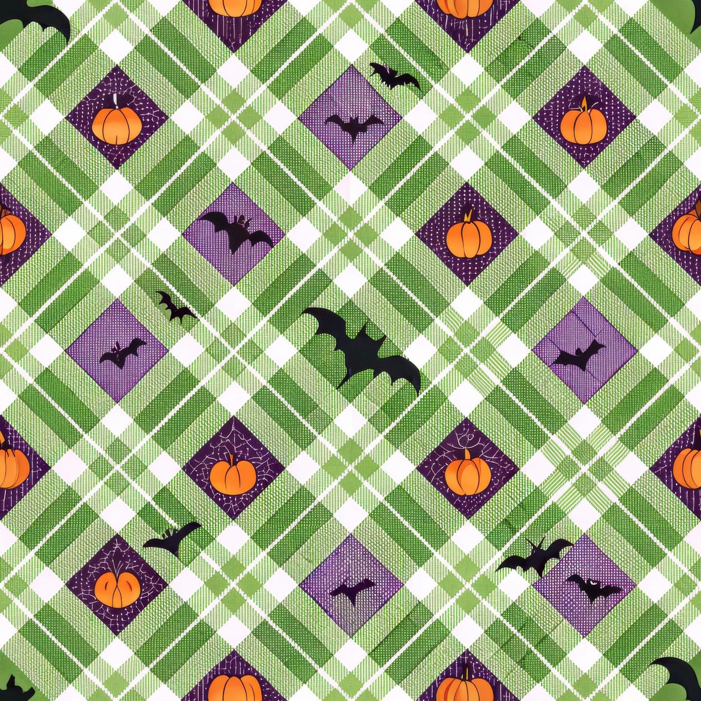 Halloween Gingham and Stripes Pattern 5 Quilting Cotton Fabric