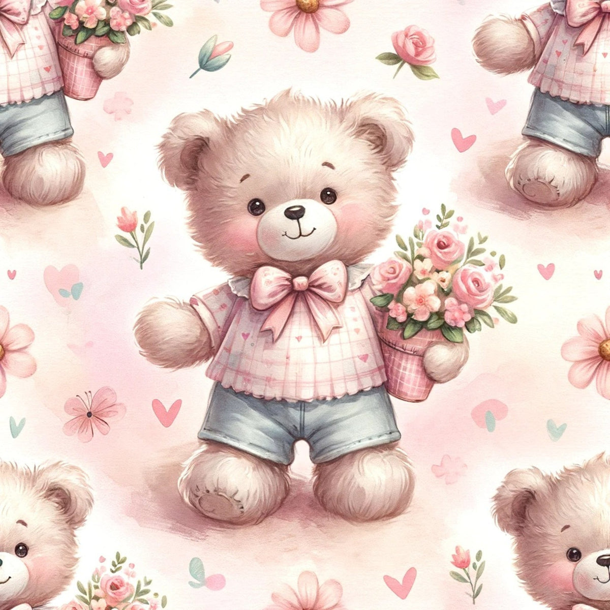Rosy Balloon Cubs Pattern 6 Minky Fabric