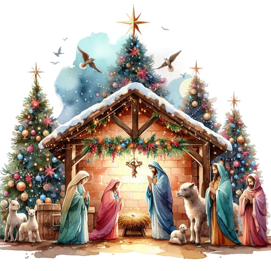 Detailed Christmas Nativity Scene Fabric Panel 22