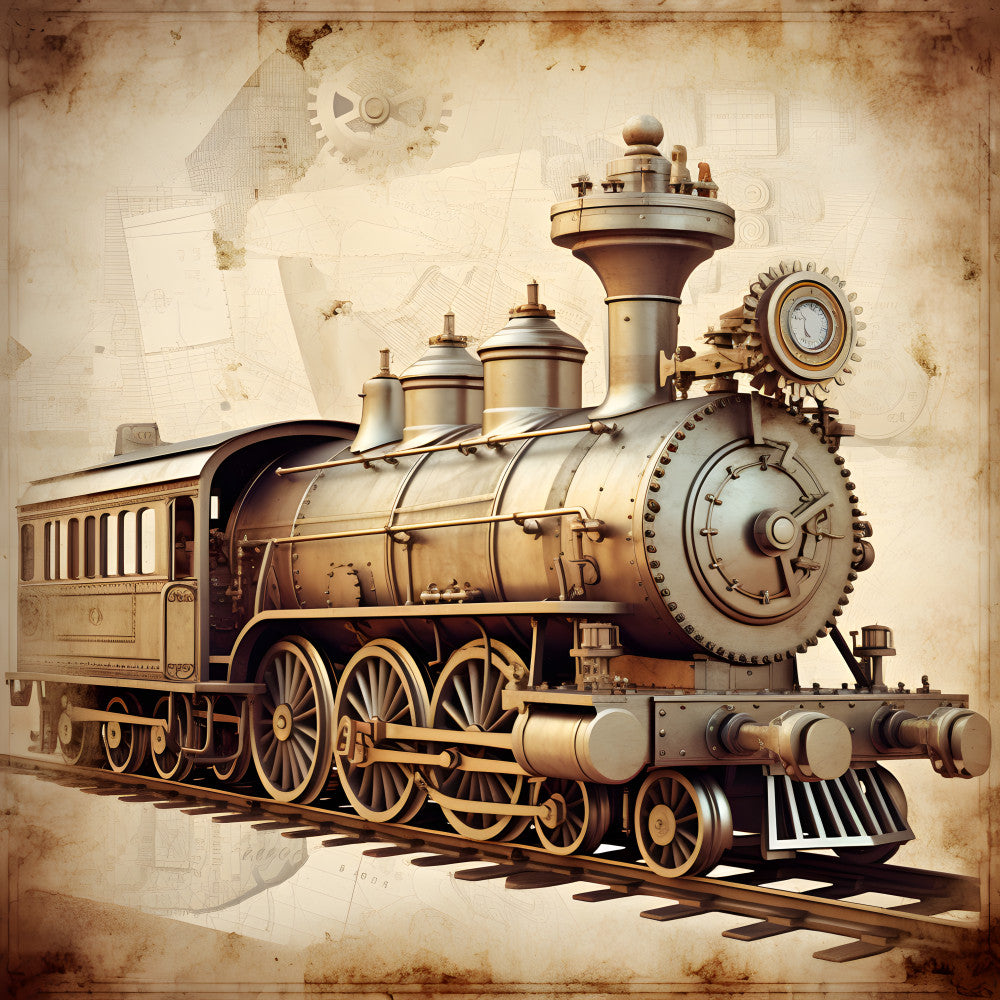 Shabby Chic Steampunk Train Fabric Panel 3