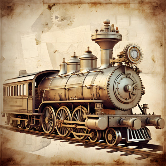 Shabby Chic Steampunk Train Fabric Panel 3