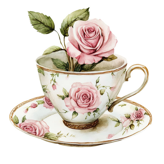 dusty rose, blush pink, soft pink, sage green, cream, gold trim, floral, roses, vintage, elegant, teacup, tea party, botanical, garden, traditional, shabby chic, romantic, spring, summer, nature, botanical print, delicate, feminine, decorative, home decor, table runner, wall hanging, classic, timeless