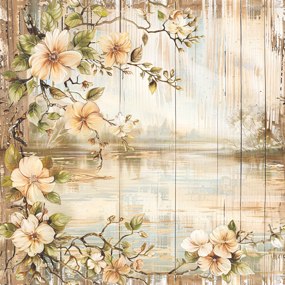 Lake on Rustic Wood Fabric Panel 19